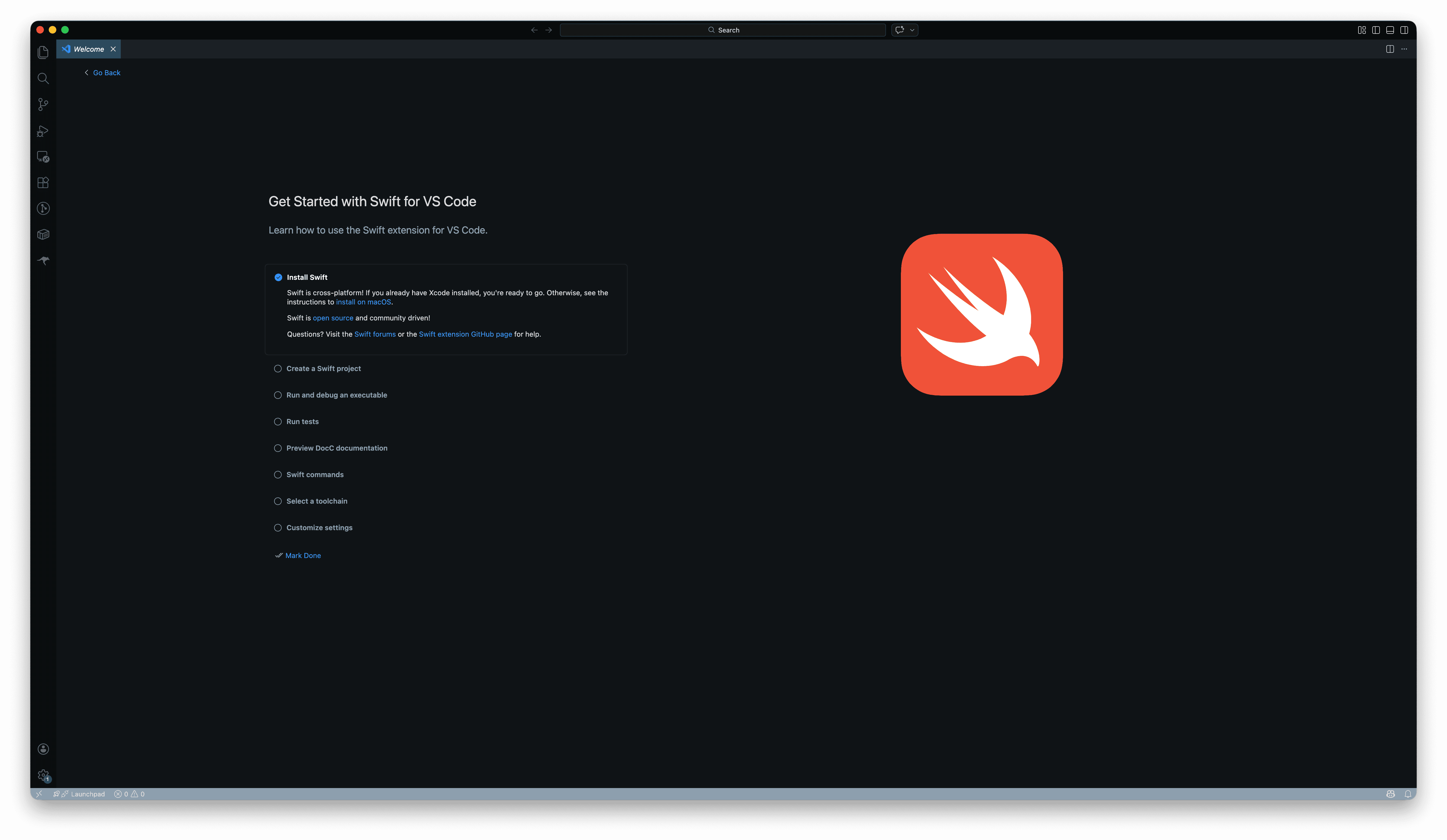 Swift welcome page